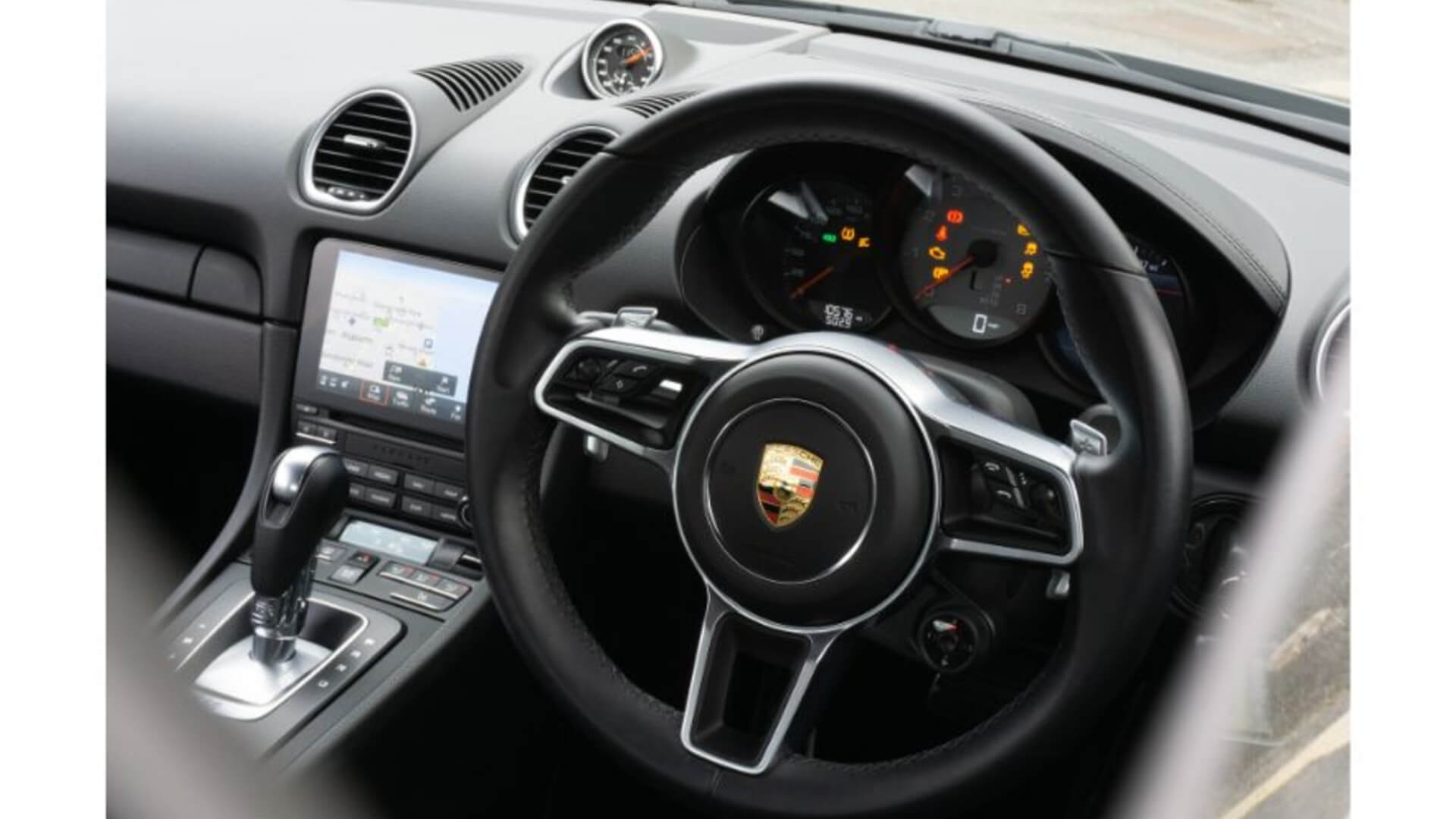 Inteior shot of the Porsche 718 Cayman S with Sport Chrono package.
