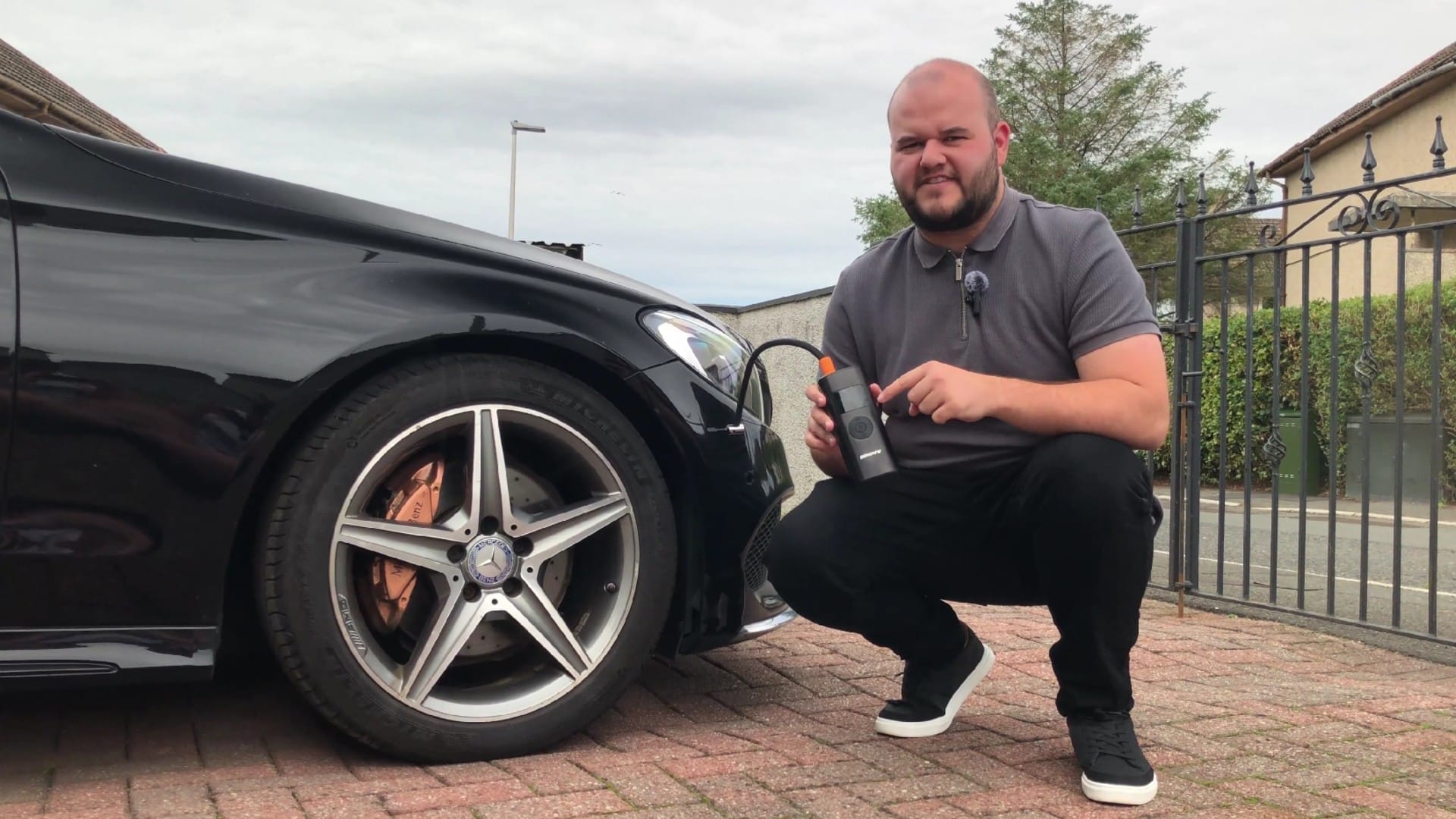 Dylan Freeburn testing the Innovv P1 portable tyre inflator on his car.