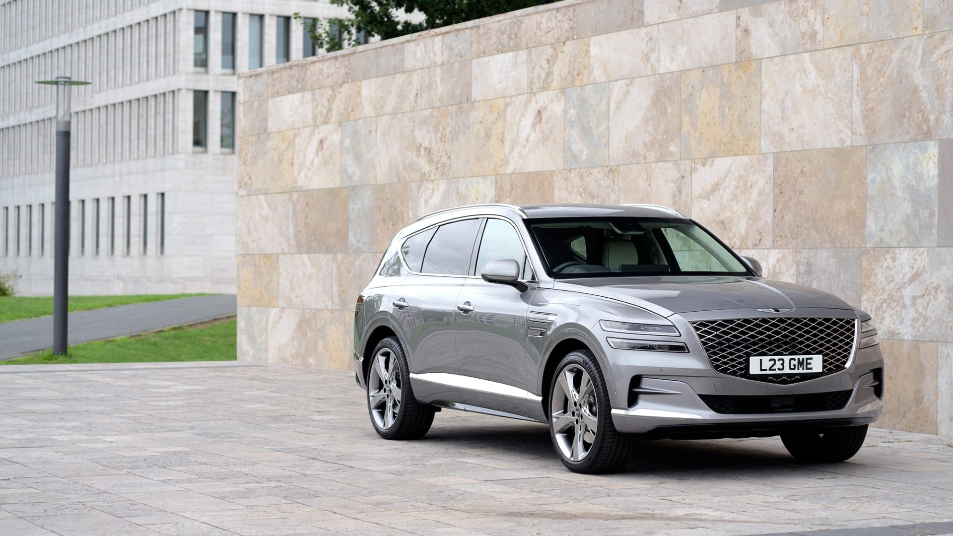 Silver Genesis GV80, front quarter view