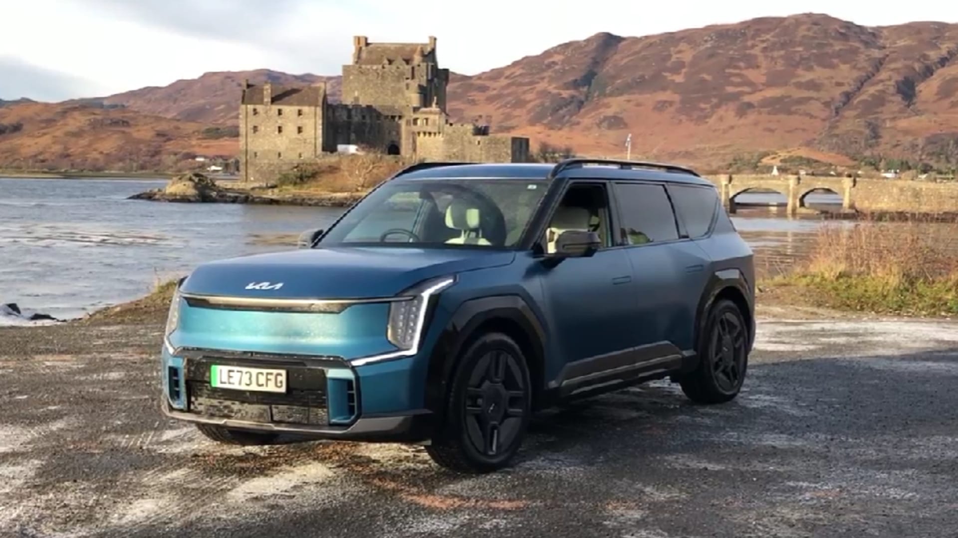 Kia EV9 at Eilean Donan Castle, Scotland