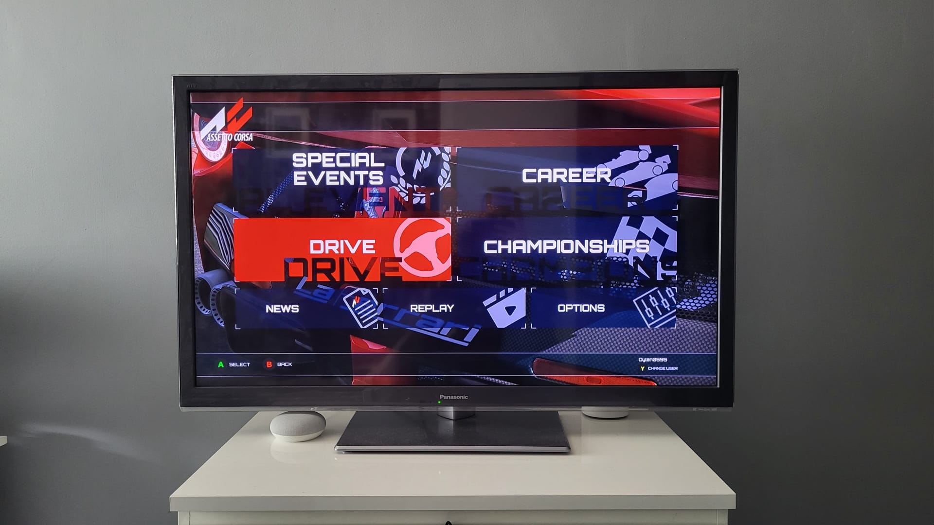 Photo of the Assetto Corsa main menu on Xbox