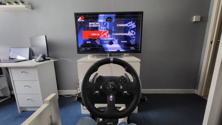 photo of a cheap sim racing setup for beginners