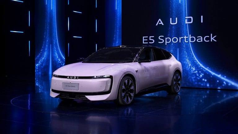 Photo of the new AUDI E5 being revealed at China Auto Show.