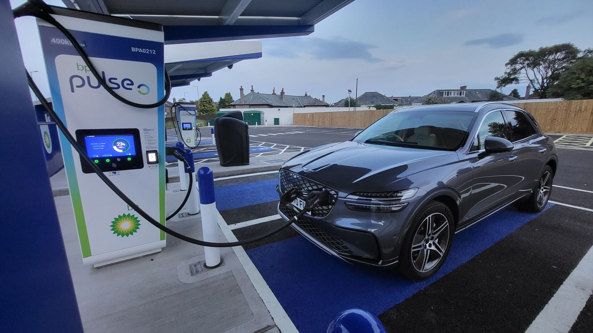 Photo of the Genesis GV70 EV charging.