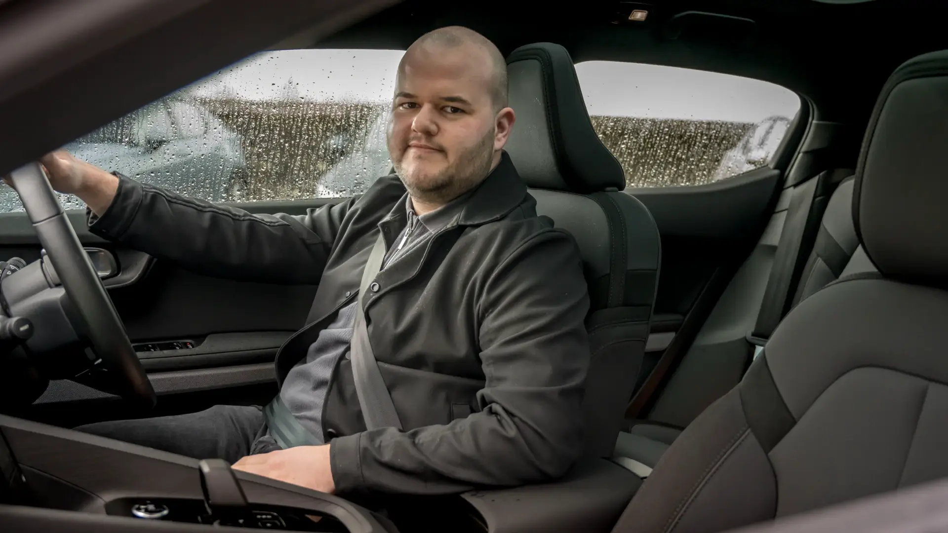 Photo of motoring journalist Dylan Freeburn during a new car review.